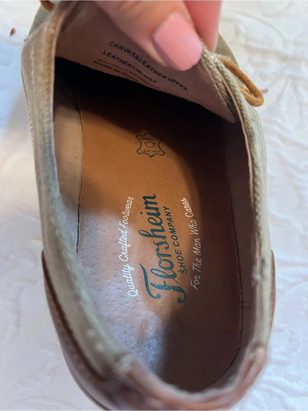 Florsheim Union Plain Toe Khaki Canvas Oxford Shoe with Leather Accents size 9.5